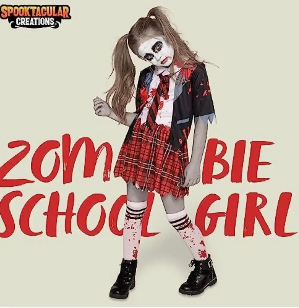 Spooktacular Creations Zombie Schoolgirl Costume Girls Medium 8-10 Halloween NEW